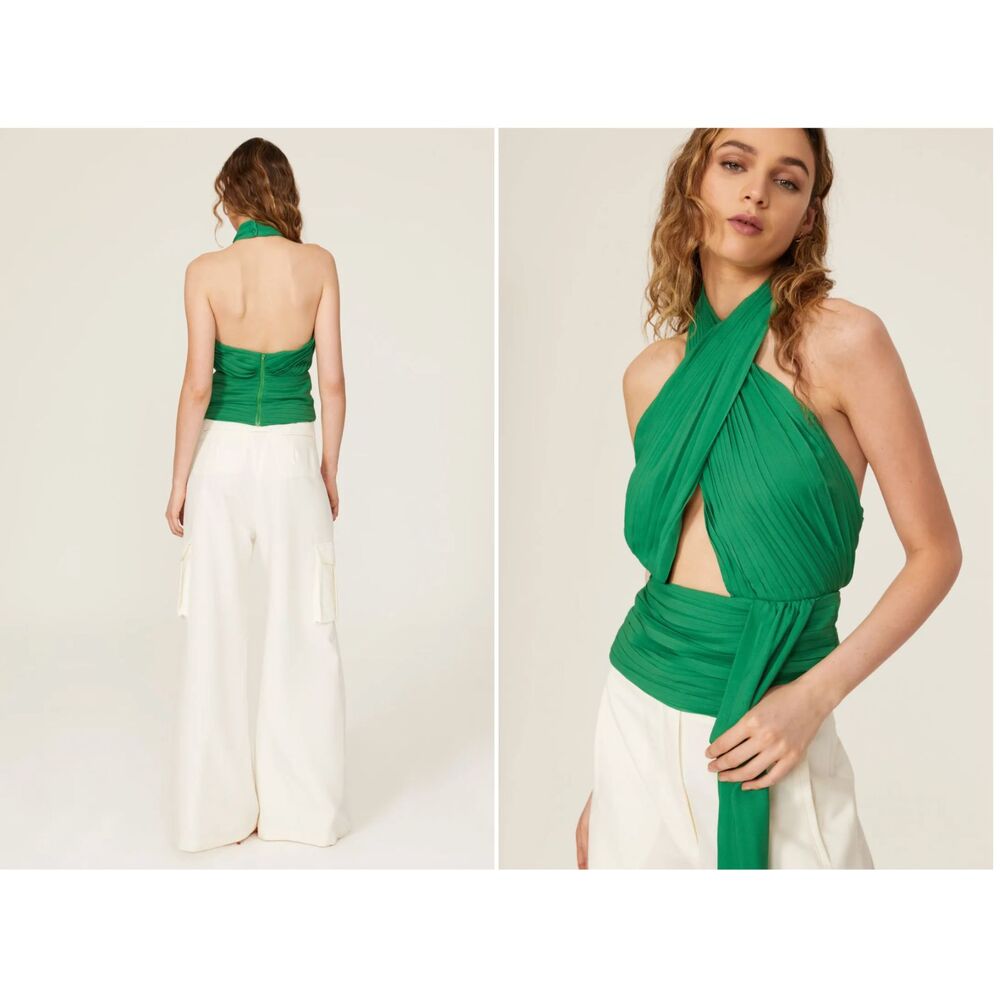 De La Vali Rent The Runway Green Chiffon Pareo Halter Tie Top $342 6 M